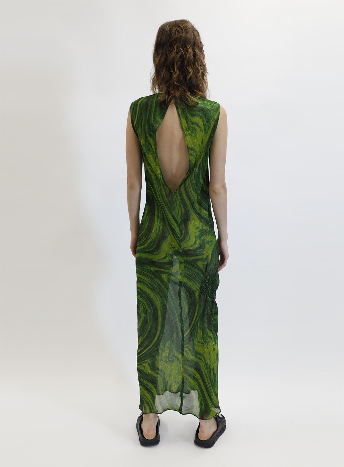 green swirl dress Nobody's Child Maddie square neck strappy midi dress in green swirl
