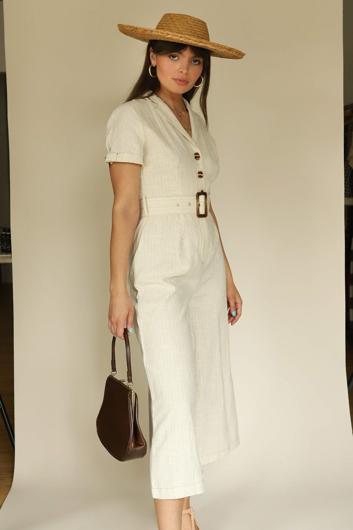 Moon River Ivory Collar Linen Jumpsuit - Image 1 of 5