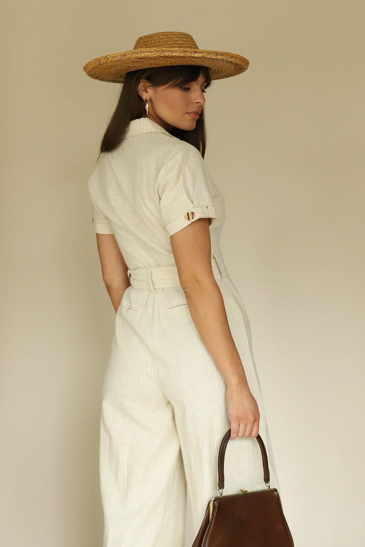 Moon River Ivory Collar Linen Jumpsuit - Image 2 of 5