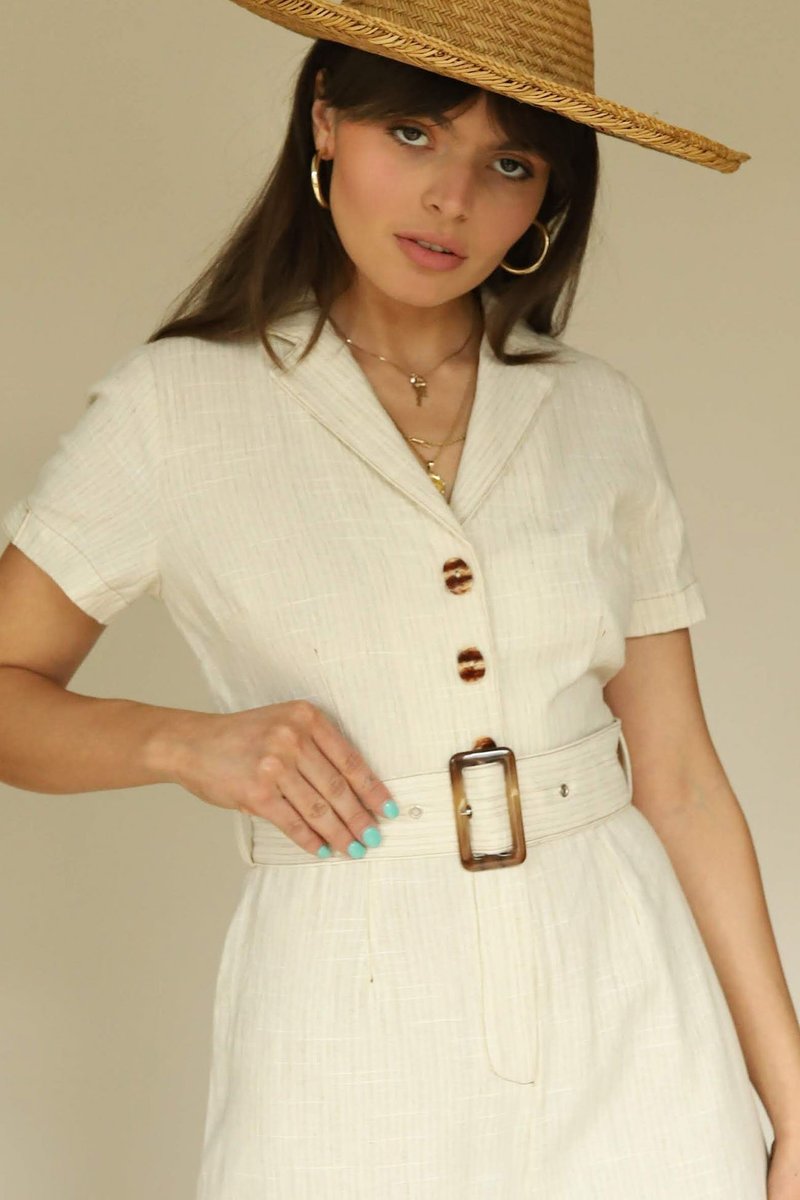 Moon River Ivory Collar Linen Jumpsuit