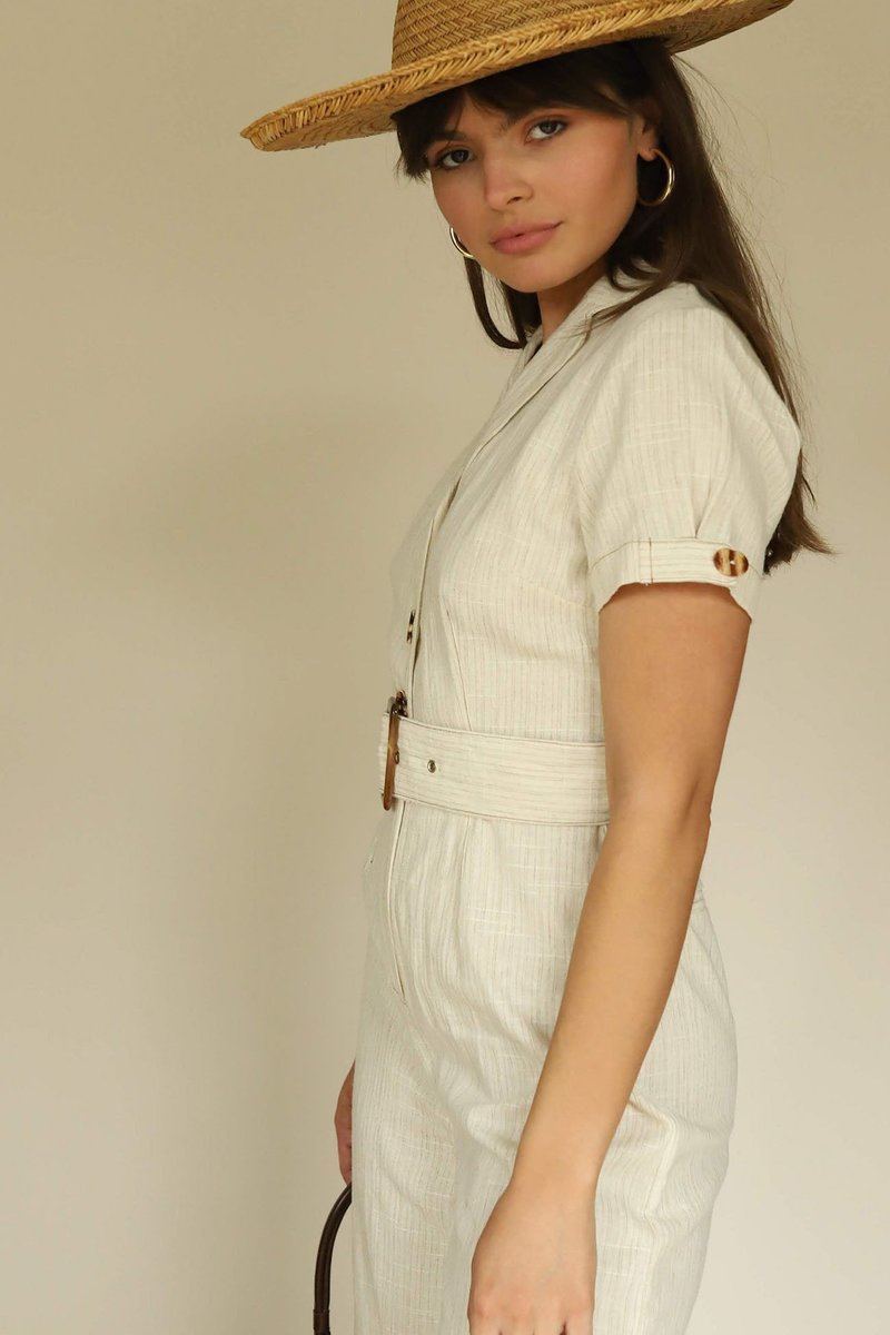 Moon River Ivory Collar Linen Jumpsuit