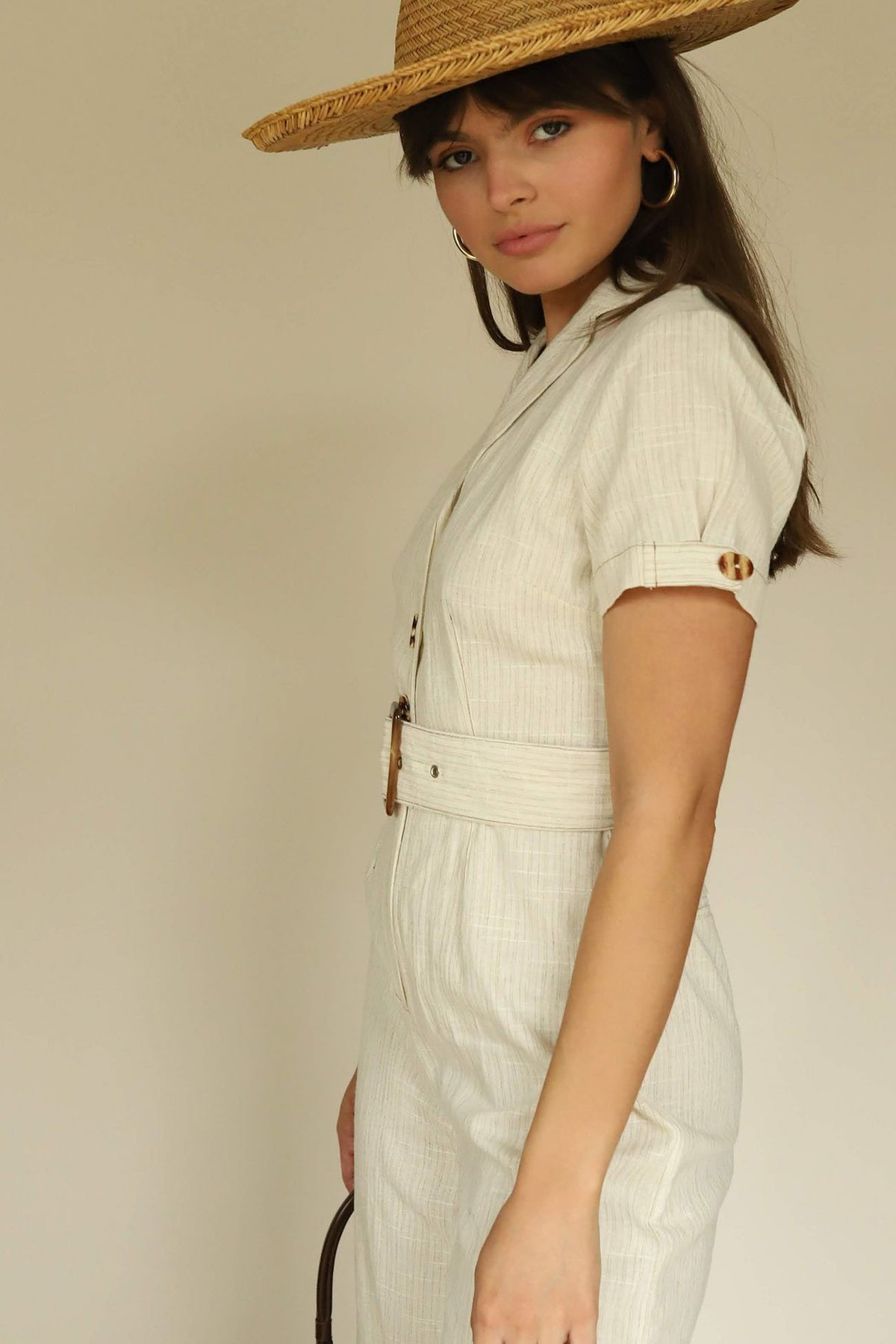 Moon River Ivory Collar Linen Jumpsuit - Image 4 of 5
