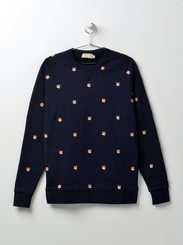 Maison Kitsun ALL-OVER FOX HEAD EMBROIDERY SWEATSHIRT - NAVY