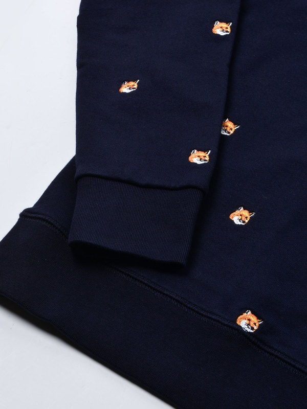 Maison Kitsun ALL-OVER FOX HEAD EMBROIDERY SWEATSHIRT - NAVY