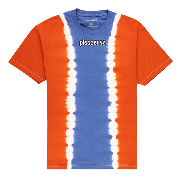 PLEASURES Gum Logo Split Dye T-Shirt - Orange/Blue PLEASURES Gum Logo Split Dye T-Shirt - Orange/Blue