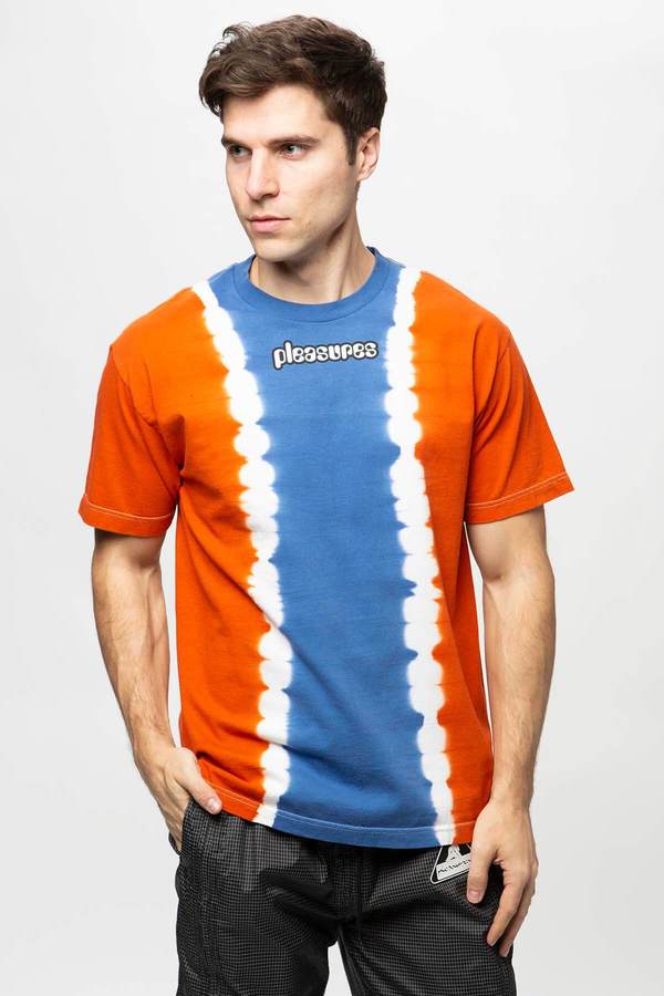 PLEASURES Gum Logo Split Dye T-Shirt - Orange/Blue PLEASURES Gum Logo Split Dye T-Shirt - Orange/Blue