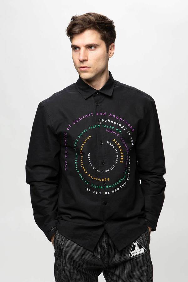 PLEASURES Reality Embroidered Button Down - Black PLEASURES Reality Embroidered Button Down - Black