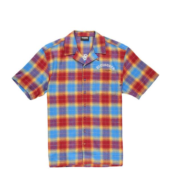 PLEASURES Shadow Plaid Camp Collar Button Up - Maroon PLEASURES Shadow Plaid Camp Collar Button Up - Maroon