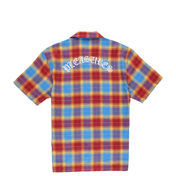 PLEASURES Shadow Plaid Camp Collar Button Up - Maroon PLEASURES Shadow Plaid Camp Collar Button Up - Maroon