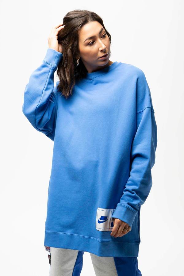 Nike Oversized Fleece Crewneck - Pacific Blue | White | Soar Nike Oversized Fleece Crewneck - Pacific Blue | White | Soar