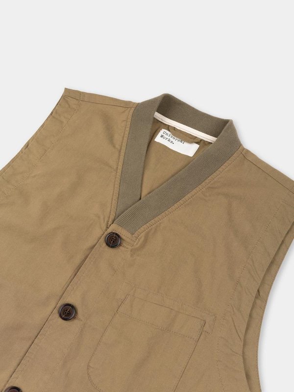 Universal Works Brixton Waistcoat Cotton Nylon Suiting - Khaki Universal Works Brixton Waistcoat Cotton Nylon Suiting - Khaki