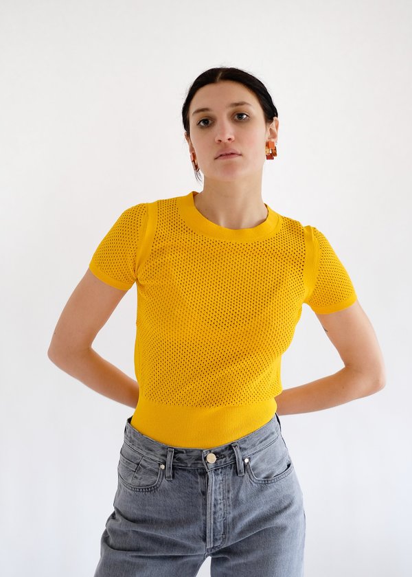 Autumn Cashmere Mesh Short Sleeve Crew - Marigold Autumn Cashmere Mesh Short Sleeve Crew - Marigold