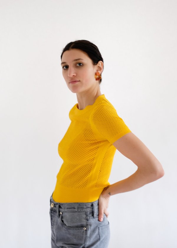 Autumn Cashmere Mesh Short Sleeve Crew - Marigold Autumn Cashmere Mesh Short Sleeve Crew - Marigold