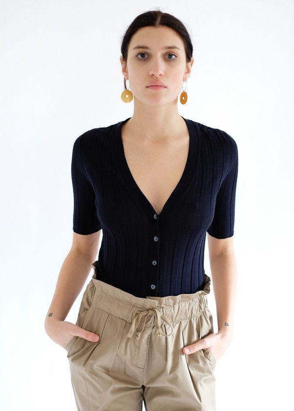 Autumn Cashmere Ribbed V Neck Cardigan - Navy Blue Autumn Cashmere Ribbed V Neck Cardigan - Navy Blue