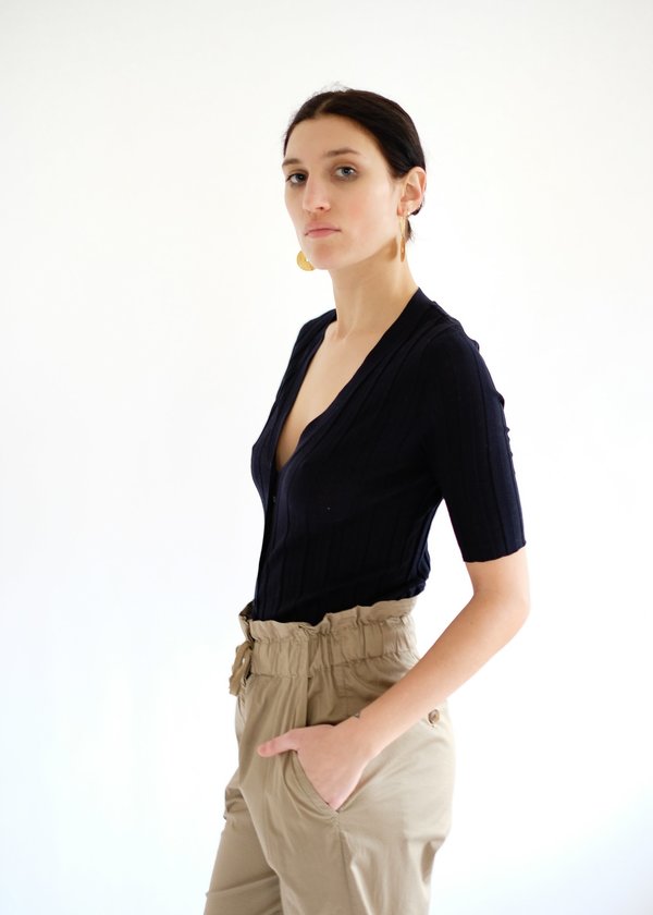 Autumn Cashmere Ribbed V Neck Cardigan - Navy Blue Autumn Cashmere Ribbed V Neck Cardigan - Navy Blue