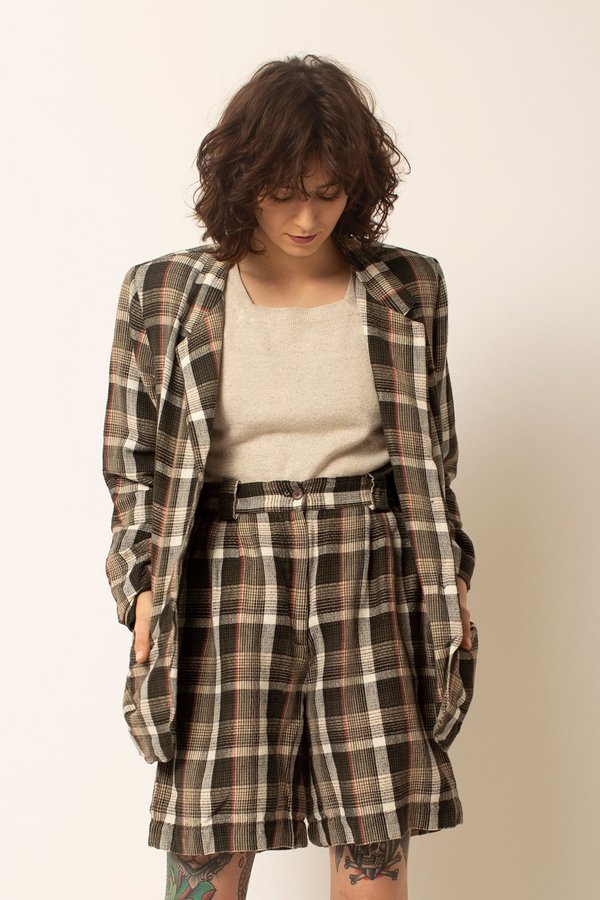 Preservation Vintage Blazer and Short Set - Black Plaid Preservation Vintage Blazer and Short Set - Black Plaid