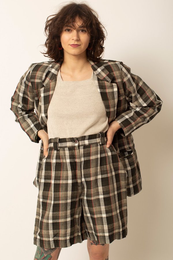 Preservation Vintage Blazer and Short Set - Black Plaid Preservation Vintage Blazer and Short Set - Black Plaid