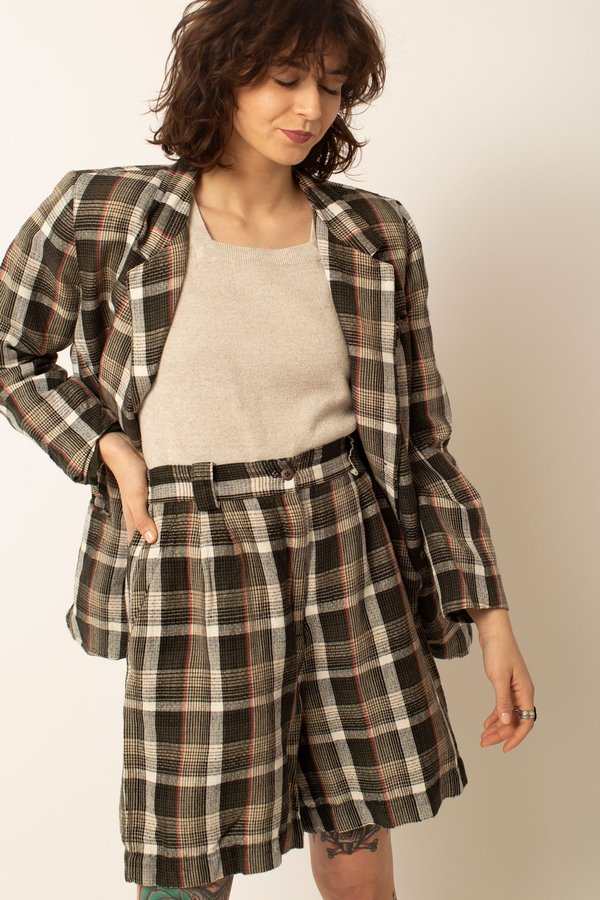 Preservation Vintage Blazer and Short Set - Black Plaid Preservation Vintage Blazer and Short Set - Black Plaid