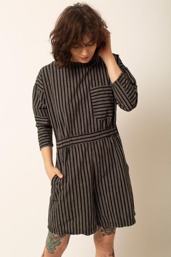 Preservation Vintage Striped Romper - Black Preservation Vintage Striped Romper - Black