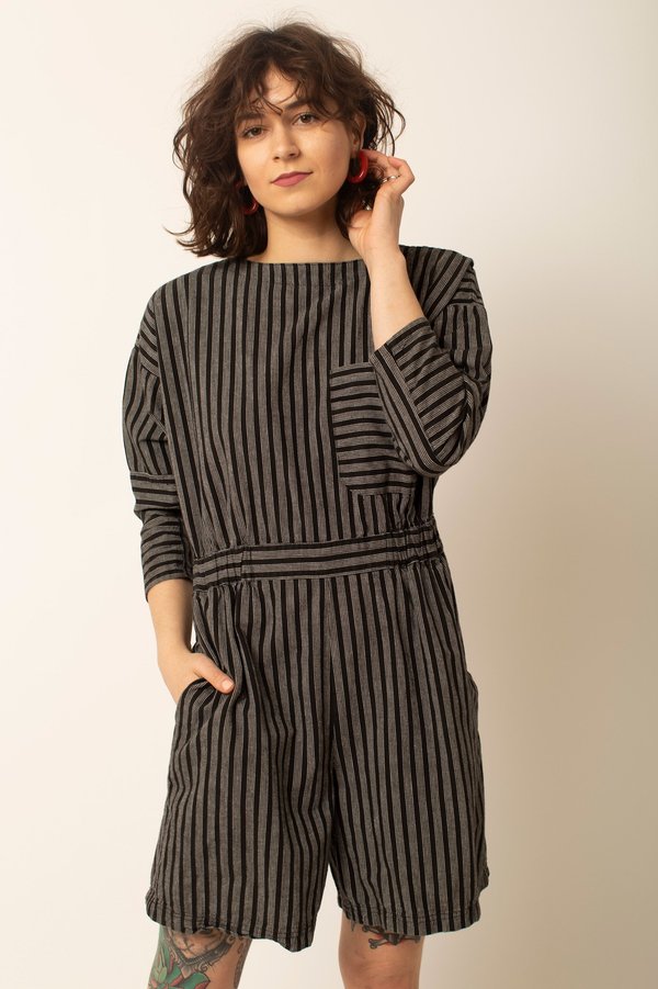 Preservation Vintage Striped Romper - Black Preservation Vintage Striped Romper - Black