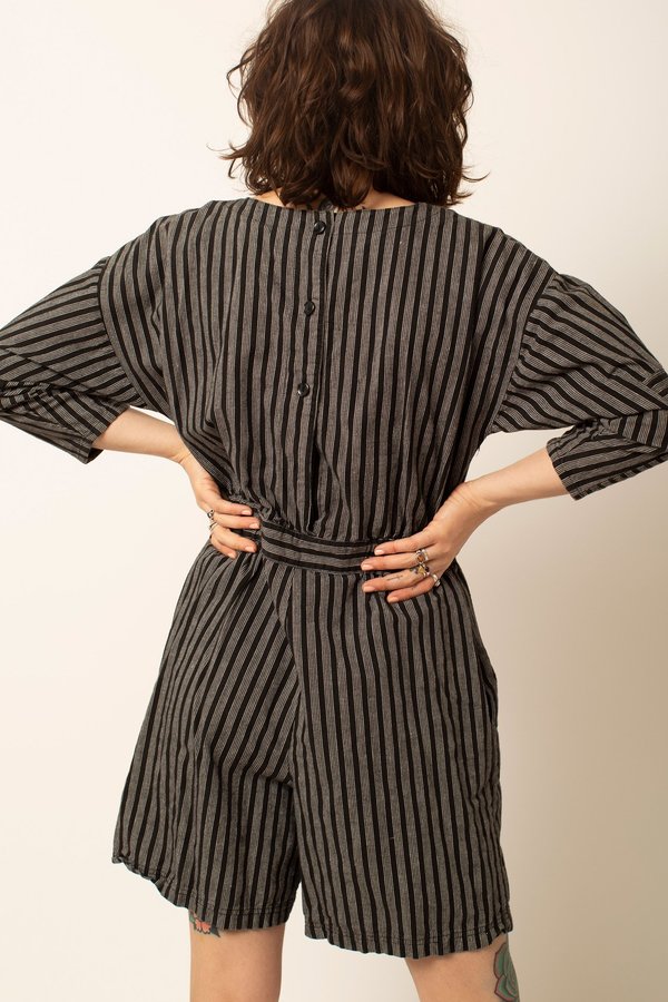 Preservation Vintage Striped Romper - Black Preservation Vintage Striped Romper - Black