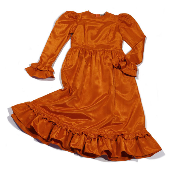 Batsheva Collarless Prairie Dress Orange Moire Garmentory