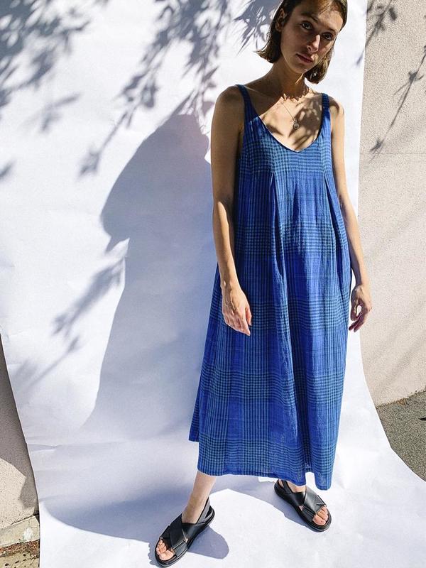Ryder Remi Linen Midi Dress - Plaid on Garmentory