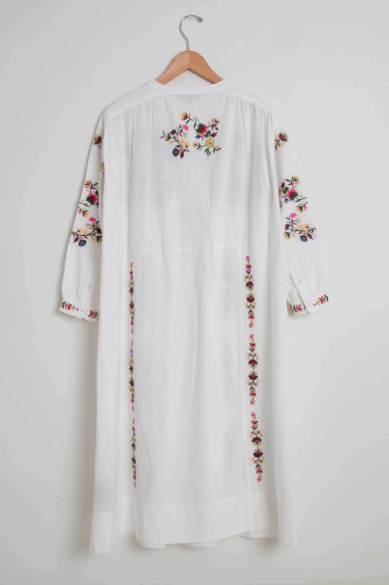 soeur Long Off-White Embroidered Cotton Dress - Ecru