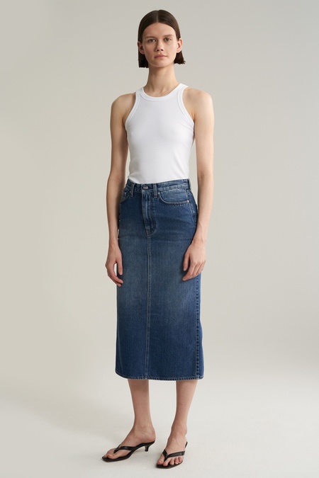 tight fitted denim skirt