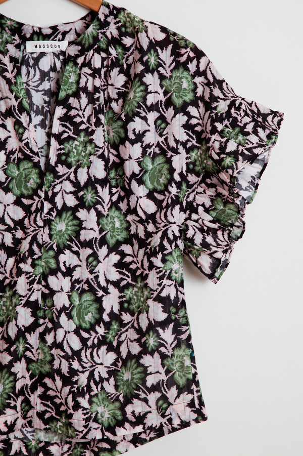 Masscob Floral Cotton Blouse - Olive