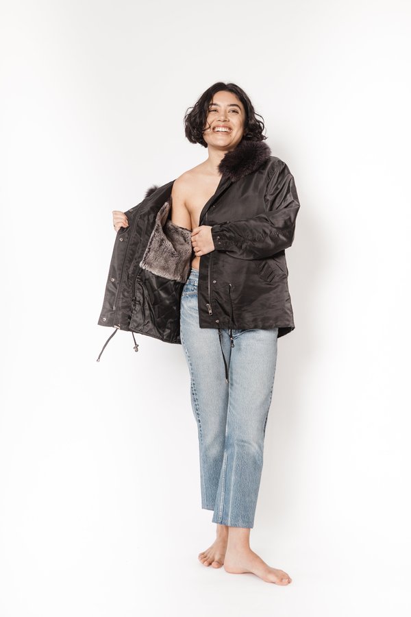 La Bete hooded removable purple rabbit fur parka - black La Bete hooded removable purple rabbit fur parka - black