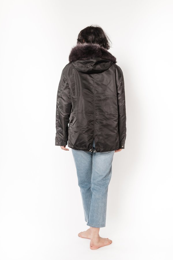 La Bete hooded removable purple rabbit fur parka - black La Bete hooded removable purple rabbit fur parka - black