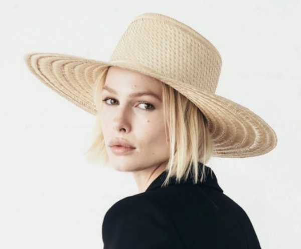 JANESSA LEONE Elsa Natural Womens‎ Small Straw Boater Hat NEW JANESSA LEONE Straw Wide Brim Boater Hat Black Trim MEDIUM  main image 2