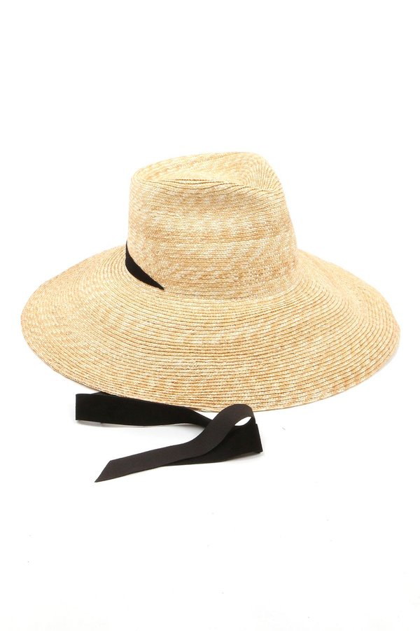 Janessa Leone Natural Straw Wide-Brim Hat with Black Band Janessa Leone Halston Packable Fedora | Neiman Marcus main image 3