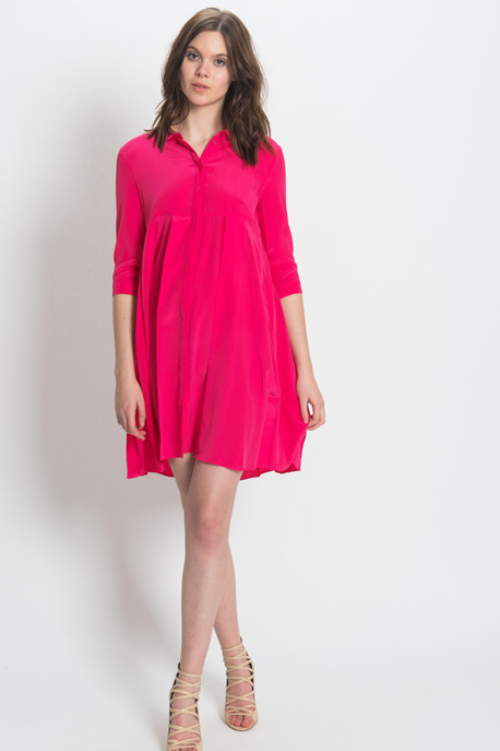 Cacharel - Long Sleeved Pleated Dress in Fuschia Cacharel - Long Sleeved Pleated Dress in Fuschia