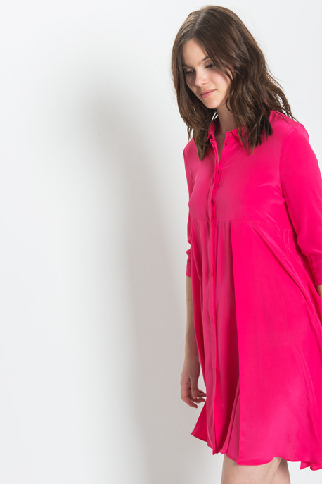 Cacharel - Long Sleeved Pleated Dress in Fuschia Cacharel - Long Sleeved Pleated Dress in Fuschia