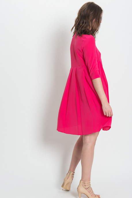 Cacharel - Long Sleeved Pleated Dress in Fuschia Cacharel - Long Sleeved Pleated Dress in Fuschia