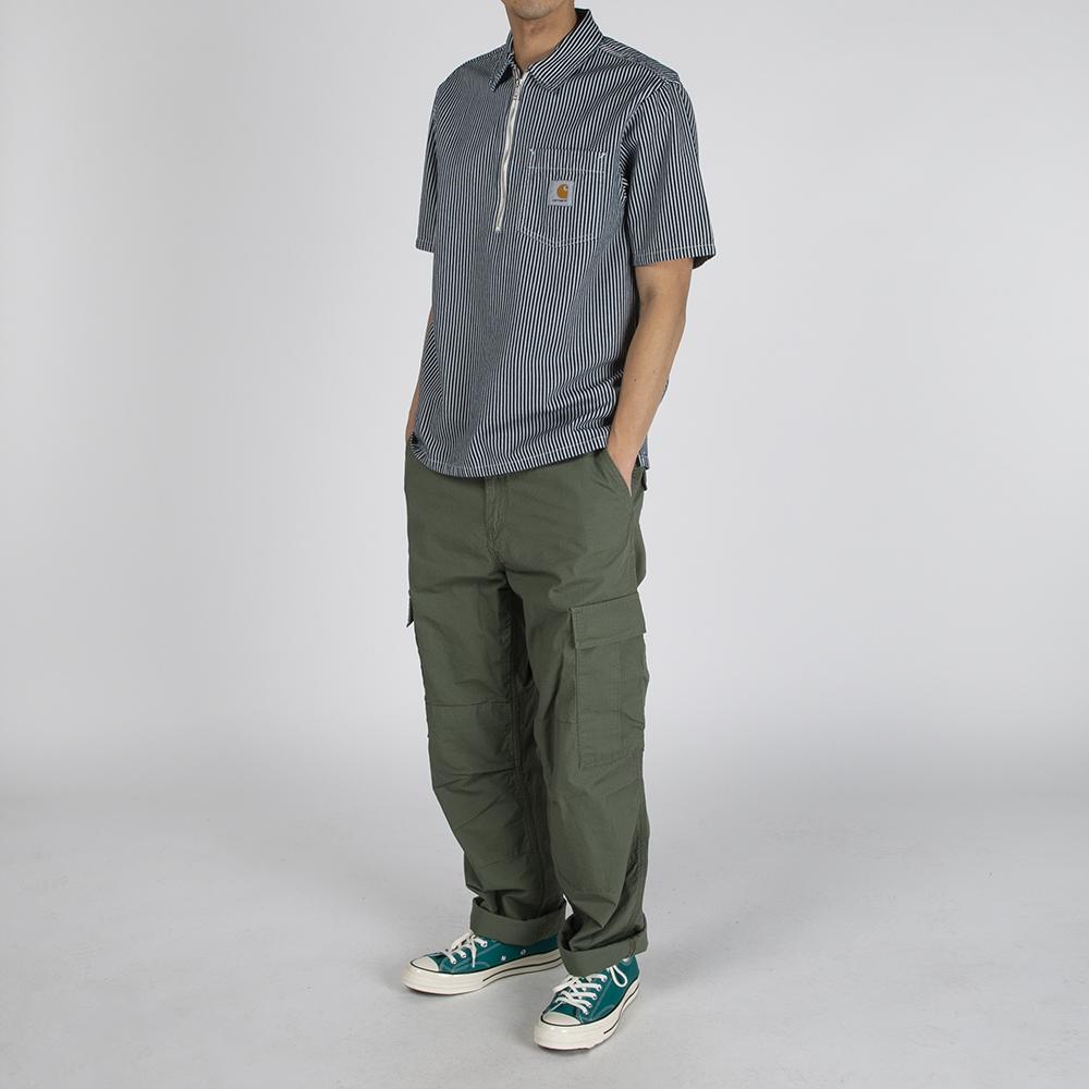 トップス carhartt wip s/s dash shirt CARHARTT WIP S/S DASH zip SHIRT - BLUE / WHITE RINSED