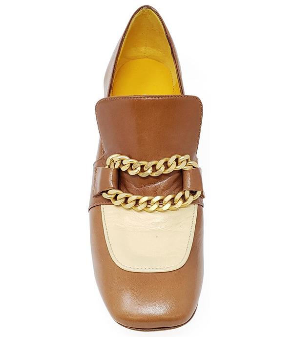 Madison Maison by MARA BINI HEEL LOAFER - TAN/CREAM Madison Maison by MARA BINI HEEL LOAFER - TAN/CREAM