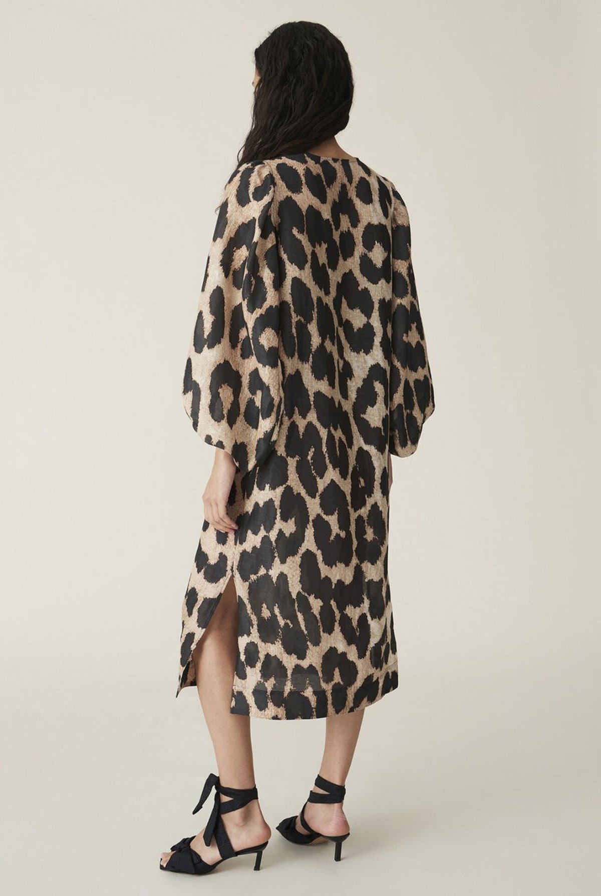 ganni leopard silk linen dress Ganni Silk Linen Leopard Print Midi Dress