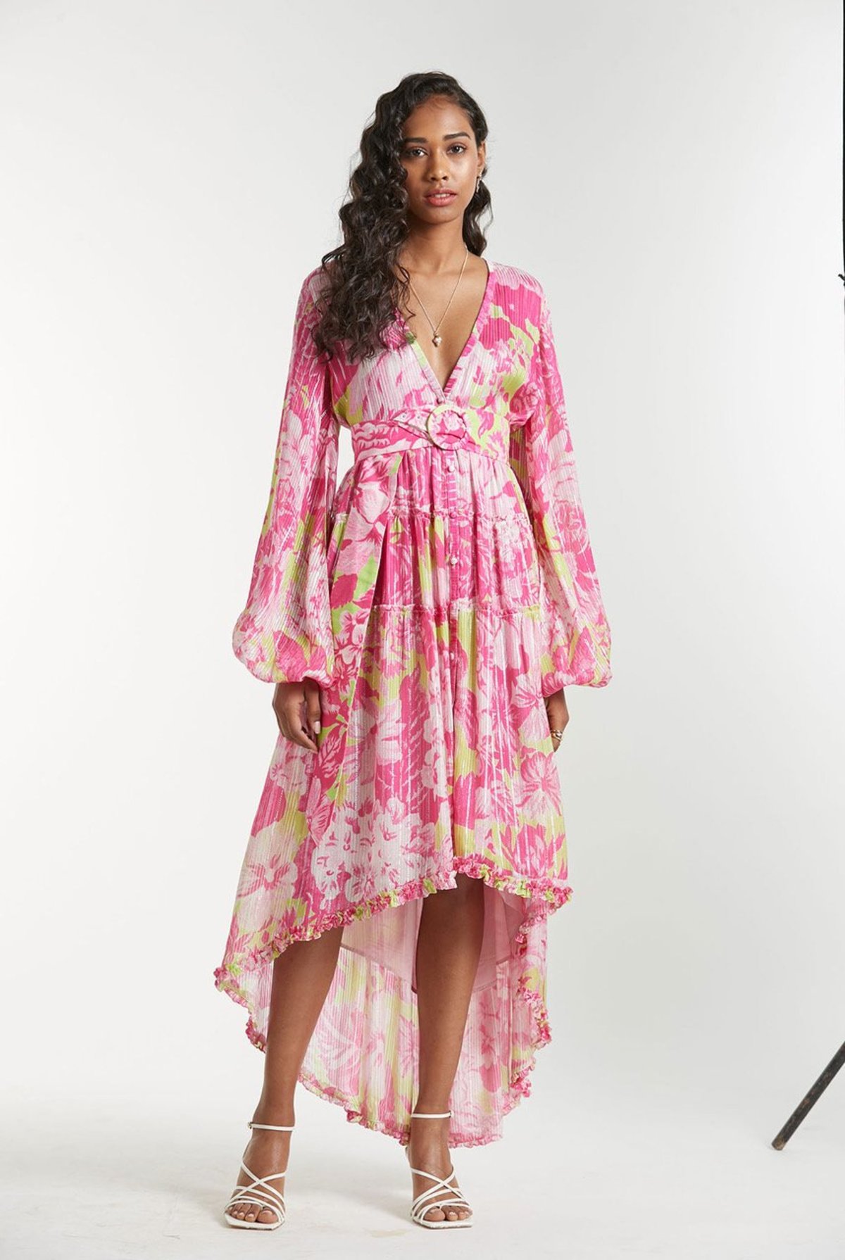 one piece dress korean style Floral Dress Korean Style Irregular Split One Piece Long Chiffon Dress pic / S