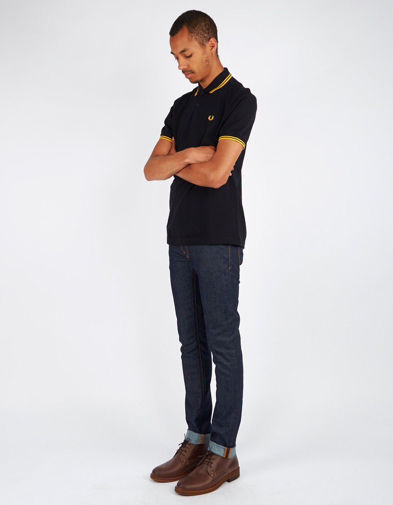 Men's Fred Perry Slim Fit Twin Tipped Polo Black New Yellow