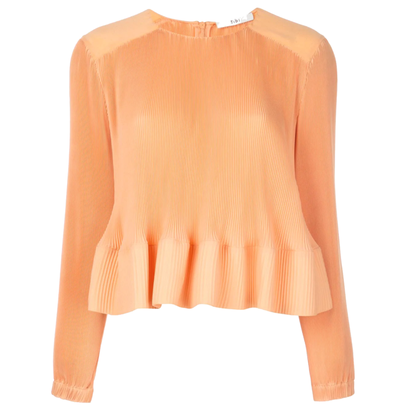 Tibi Pleating Long Sleeve Yolk Pleated Top Melon Garmentory