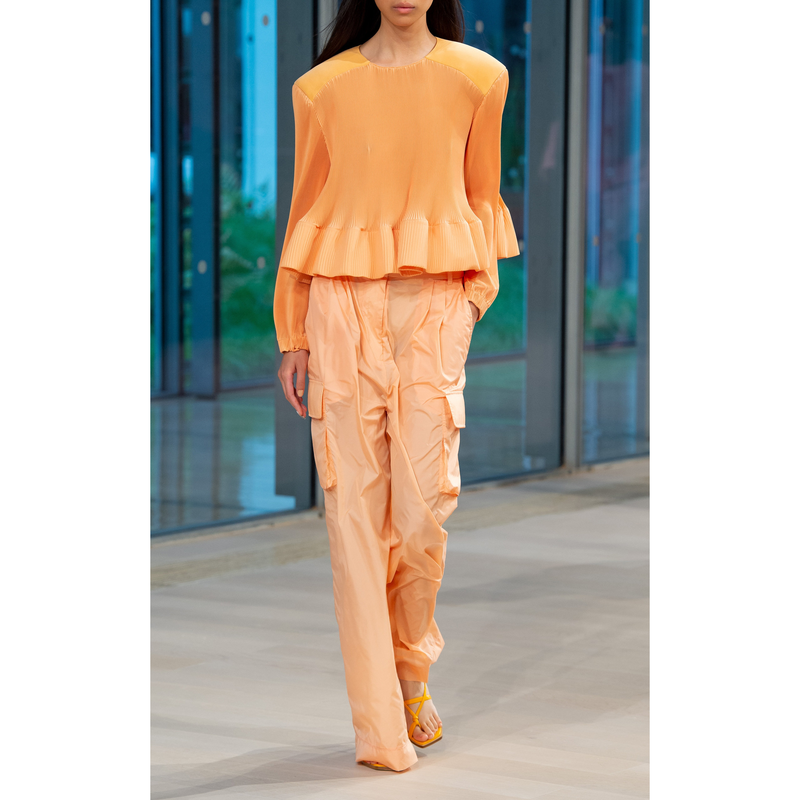 Tibi Pleating Long Sleeve Yolk Pleated Top Melon Garmentory
