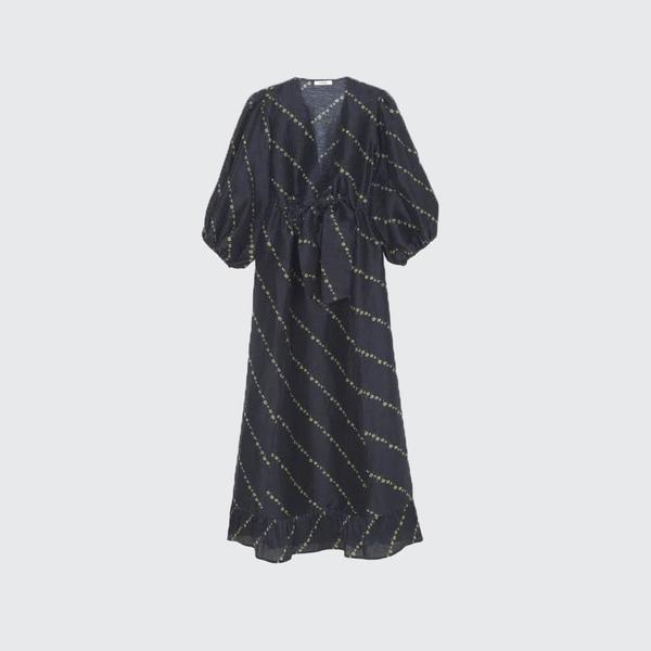 chinese dress ladies Ganni Black Check Ruffle Dress main image 0