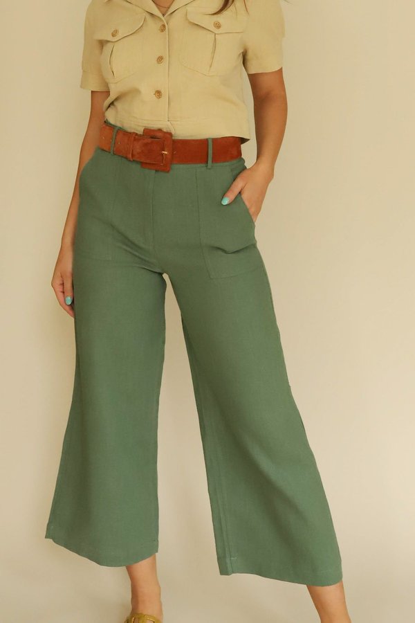 FRNCH Linen Wide Leg Pants - Green FRNCH Linen Wide Leg Pants - Green