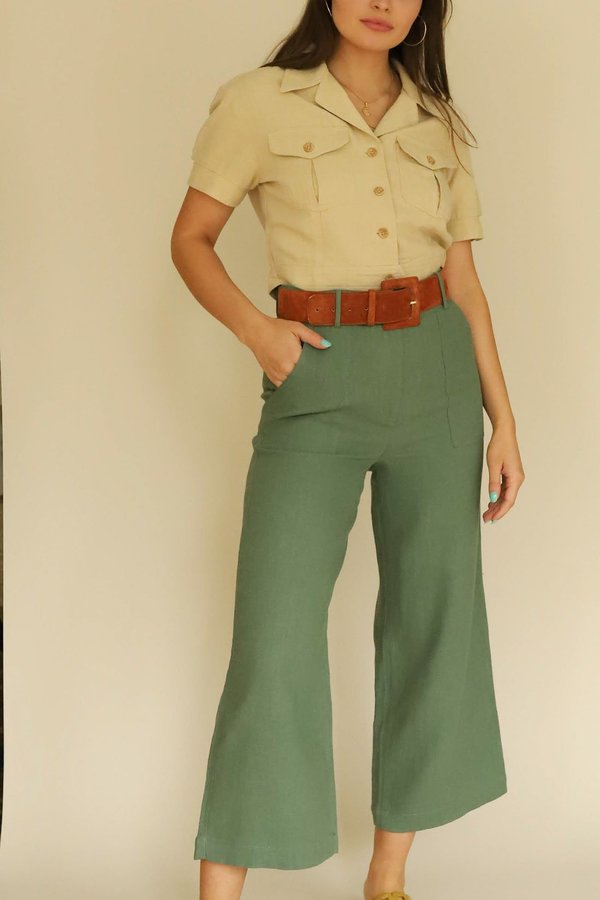 FRNCH Linen Wide Leg Pants - Green FRNCH Linen Wide Leg Pants - Green