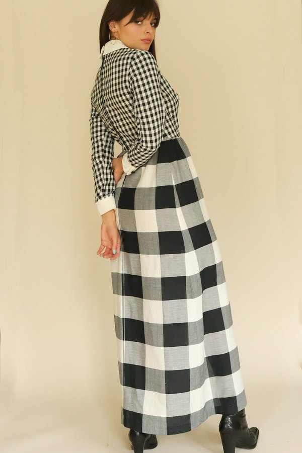 Vintage Pointed Collar Gingham Dress - Black/White Vintage Pointed Collar Gingham Dress - Black/White