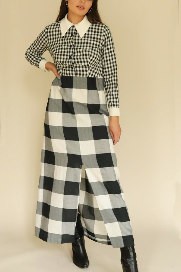 Vintage Pointed Collar Gingham Dress - Black/White Vintage Pointed Collar Gingham Dress - Black/White