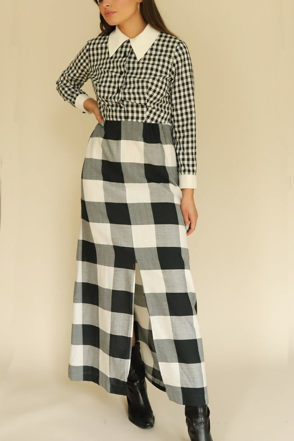 Vintage Pointed Collar Gingham Dress - Black/White Vintage Pointed Collar Gingham Dress - Black/White